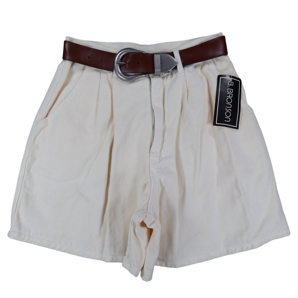 B. Bronson Shorts Womens 3 Vintage 90s Natural Cotton Pleated High Waist Belted